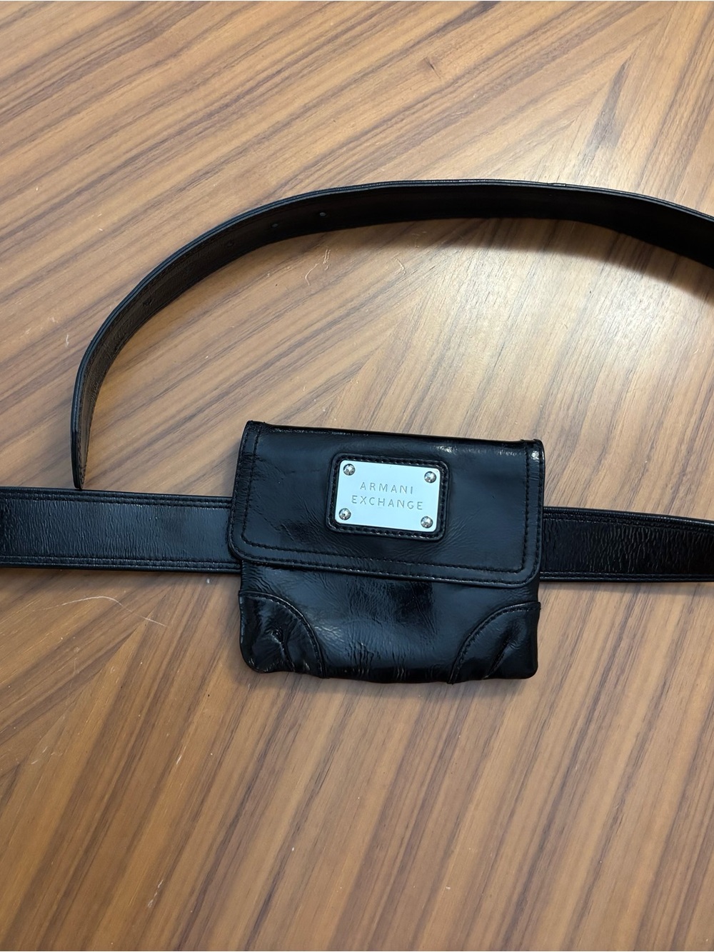 Armani Exchange Black Leather Belt Pouch with Metal Logo Plate
